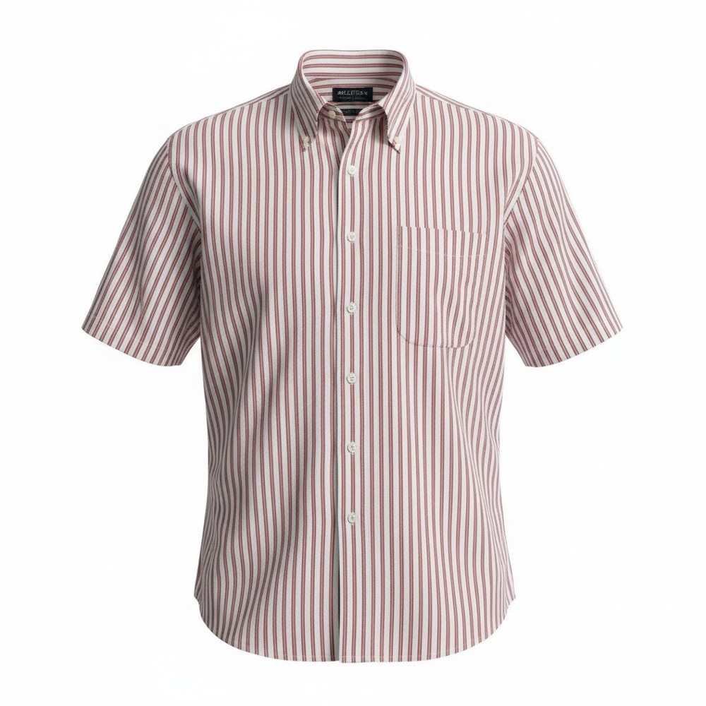 Puritan Button Down Shirt Mens M Red White Striped Short Sleeve Wrinkle Resist